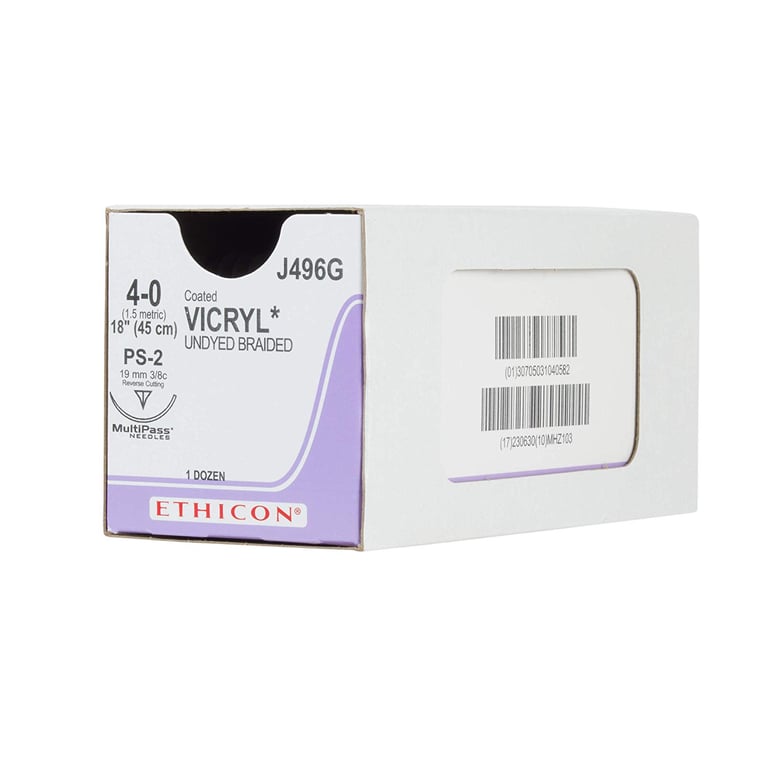 Ethicon Vicryl 4/0, 18" Coated Vicryl Undyed Braided Absorbable Suture with Precision (J496G)