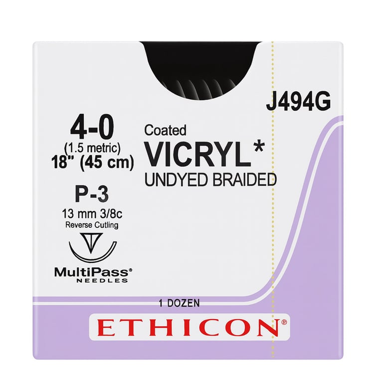 Ethicon Vicryl 4/0, 18" Coated Vicryl Undyed Braided Absorbable Suture with Precision (J494G)