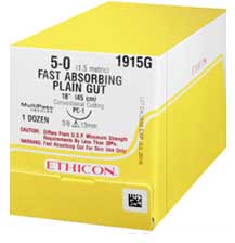 Ethicon 4/0, 27" Plain Gut Absorbable Suture with Reverse Cutting FS-2 Needle