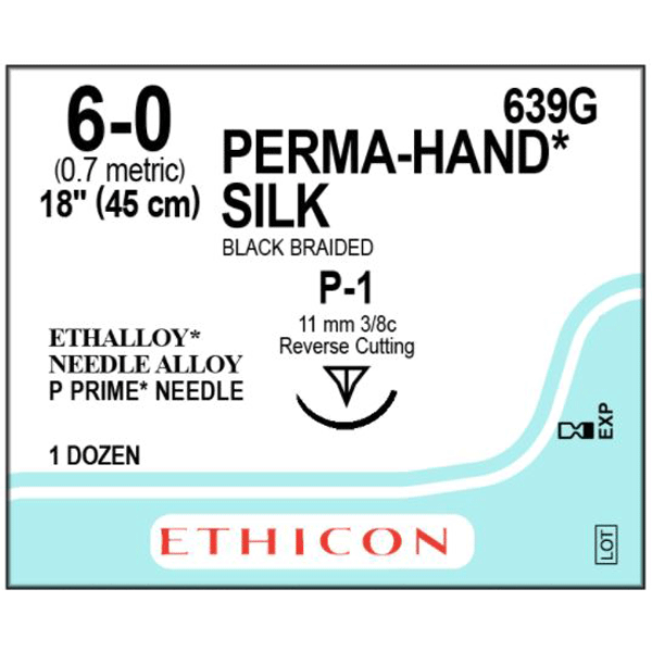 Ethicon Perma-Hand 6/0, 18" Silk Black Braided Non-Absorbable Suture, 12/Box. Precision