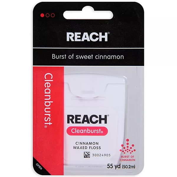 Reach Cleanburst Waxed Dental Floss Cinnamon 55 yards. Removes plaque from hard to reach places