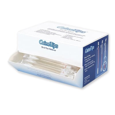 Caine Tips Premeasured 20% Benzocaine Topical Anesthetic Liquid in a Disposable Swab, Cherry, 100