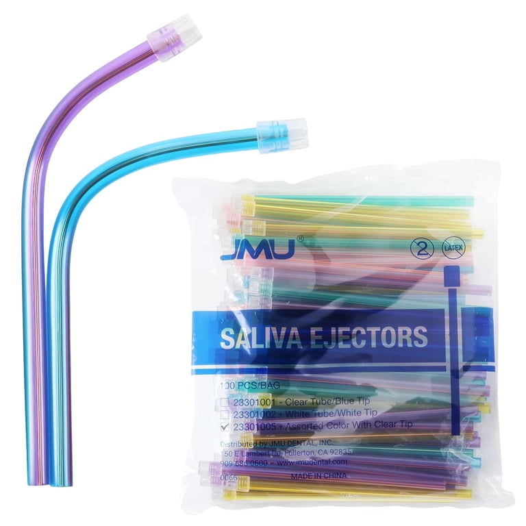 JMU Saliva Ejector, Assorted Colors w/Clear Tip, 100/Pk. Features a length of 148 mm, 5
