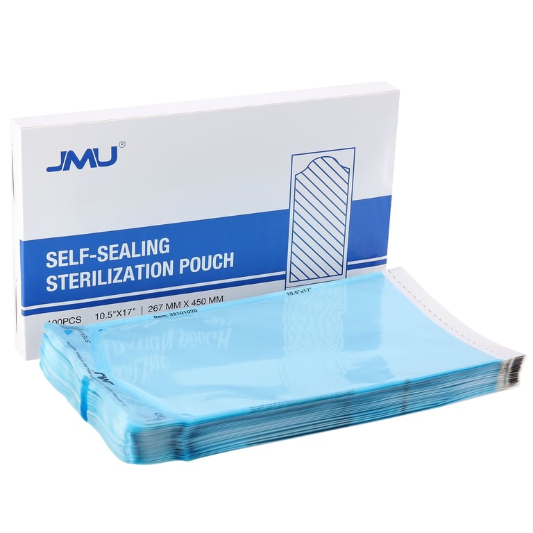 JMU 10.5" x 17" (9.85" x 15.36") Self-Sealing Sterilization Pouches, 100/Pk. Features dual