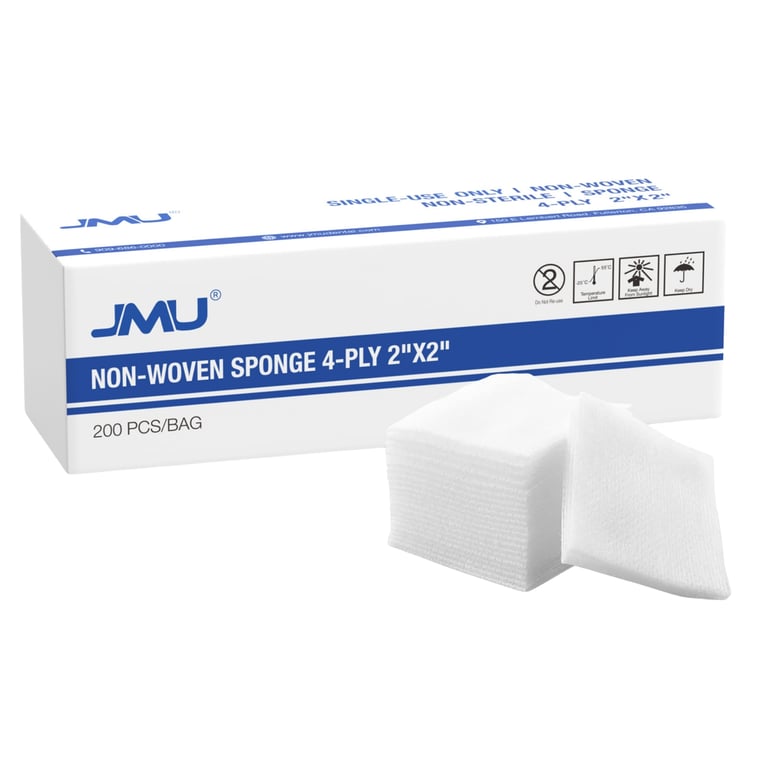 JMU 2 x 2in. Non-Woven Sponges, 4-Ply, 30gsm, Non-Sterile, 3000/Case. Bonded from non-woven fibre