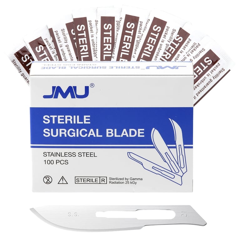 JMU #21 Stainless Steel Surgical Blade, Sterile, 100/Box. Executes precise soft tissue incisions