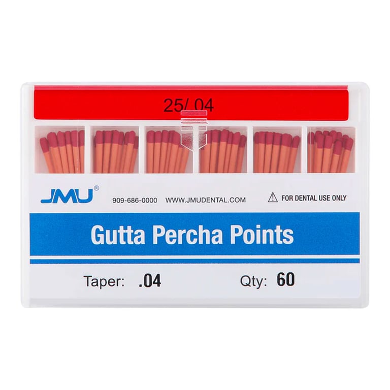JMU Gutta Percha Points, #25, Taper Size 0.04, 60/Pk. Color-coded, Spill-proof Box Packing