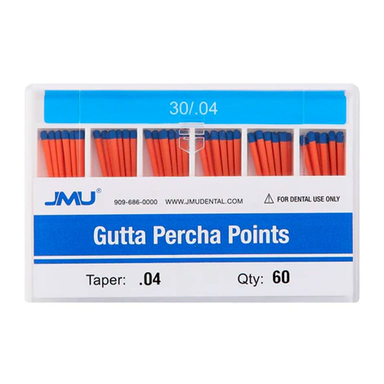 JMU Gutta Percha Points, #30, Taper Size 0.04, 60/Pk. Color-coded, Spill-proof Box Packing