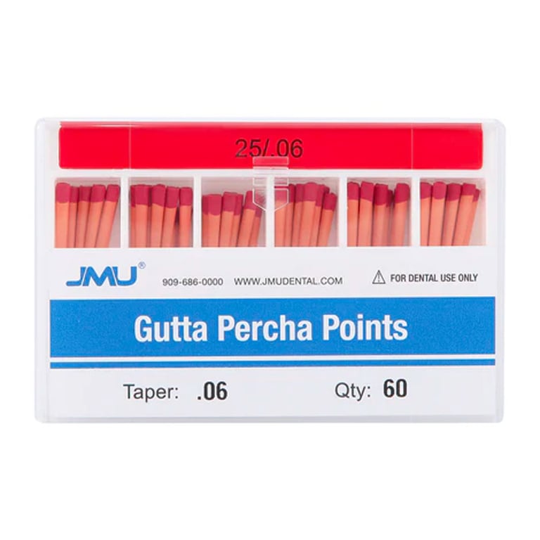 JMU Gutta Percha Points, #25, Taper Size 0.06, 60/Pk. Color-coded, Spill-proof Box Packing