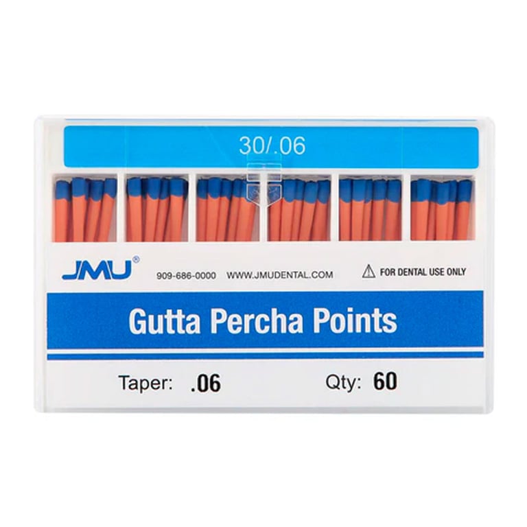 JMU Gutta Percha Points, #30, Taper Size 0.06, 60/Pk. Color-coded, Spill-proof Box Packing