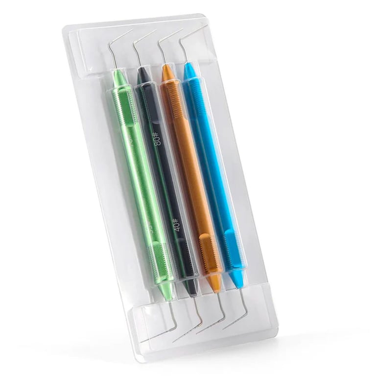 JMU Gutta Percha Pluggers, 4/Pk. The smaller end is NiTi alloy tip and the other end is stainless