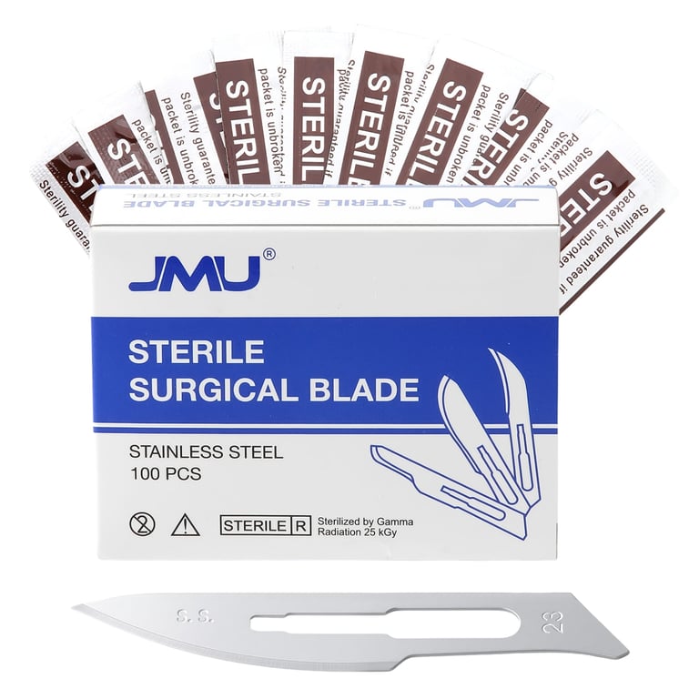 JMU #23 Stainless Steel Surgical Blade, Sterile, 100/Box. Executes precise soft tissue incisions