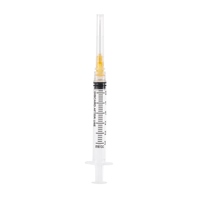 JMU 25 ga Irrigation syringe with Tips, Orange, Notched Type, 3 cc Capacity, 100/Pk. Features