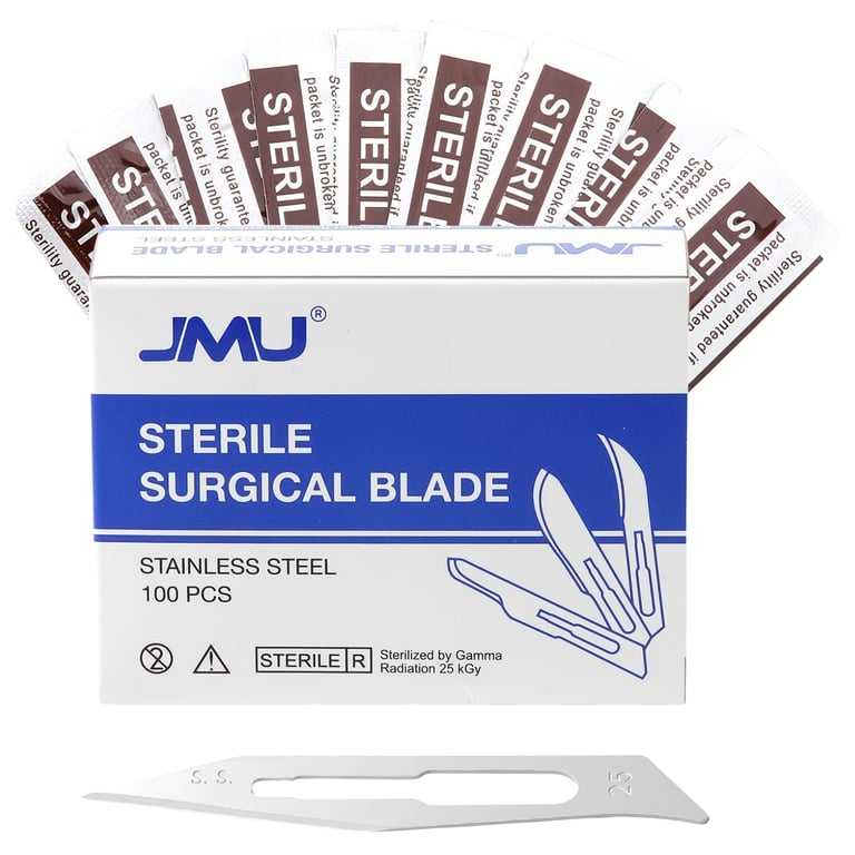 JMU #25 Stainless Steel Surgical Blade, Sterile, 100/Box. Executes precise soft tissue incisions