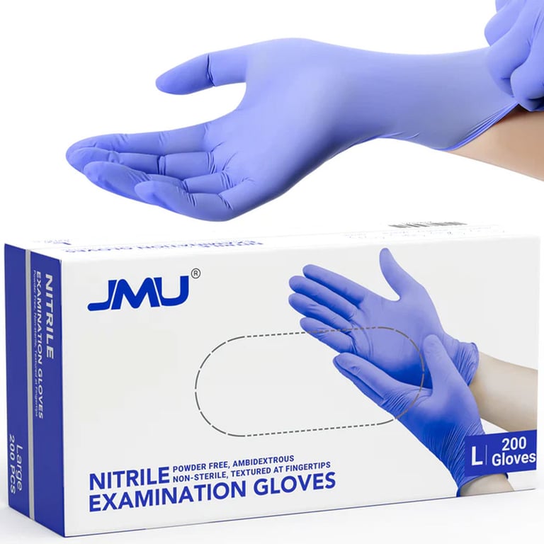 JMU Nitrile Powder-Free Exam Gloves, Non-Sterile, Large, Violet Blue, 200/Box. Textured