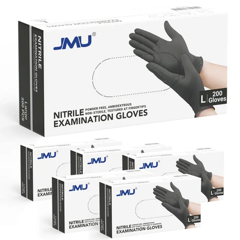 JMU Nitrile Examination Gloves, Powder-Free, Black, Large, 1200/Case. Non-sterile, Ambidextrous