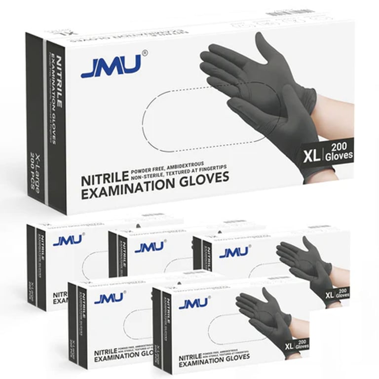 JMU Nitrile Examination Gloves, Powder-Free, Black, X-Large, 1200/Case. Non-sterile, Ambidextrous