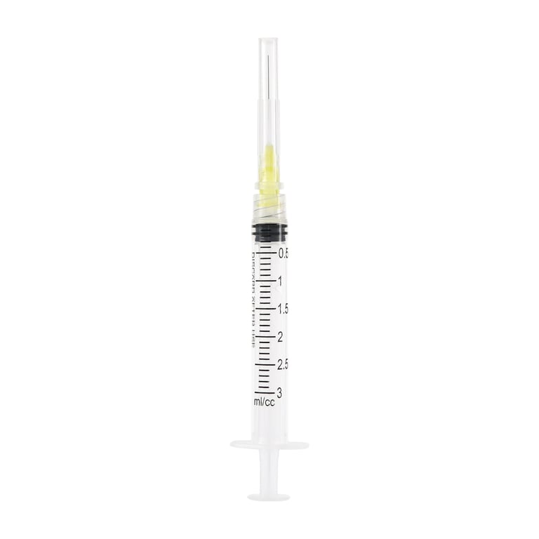 JMU 27 ga Irrigation Syringes with Tips, Yellow, Notched Type, 3 cc Capacity, 100/Pk. Feature