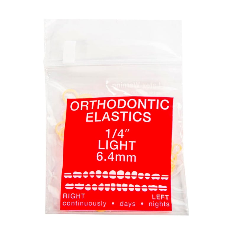 JMU Orthodontic Latex Elastics, Light 1/4", Yellow, 100/Bag. Latex rubber bands. Made In USA