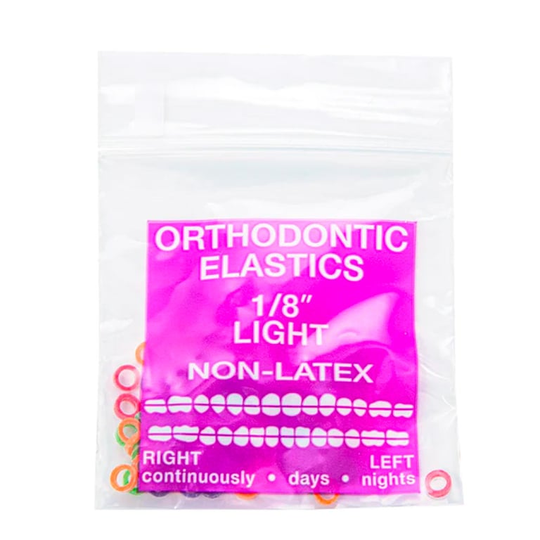 JMU Orthodontic Elastic, Light 1/8", Latex Free, Neon Assorted, 100/Bag. Features stretchy design