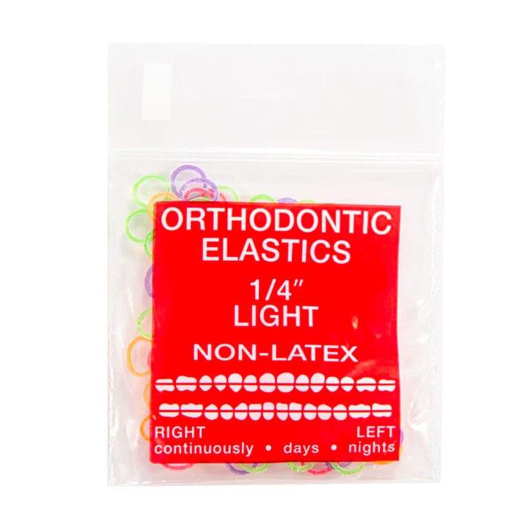 JMU Orthodontic Elastic, Light 1/4", Latex Free, Neon Assorted, 100/Bag. Features stretchy design