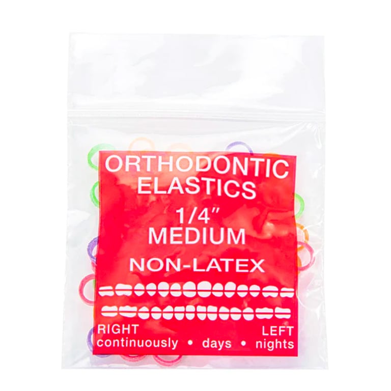 JMU Orthodontic Intra Oral Elastic, Medium 1/4", Assorted Neon, 100/Bag. Made In USA. Super