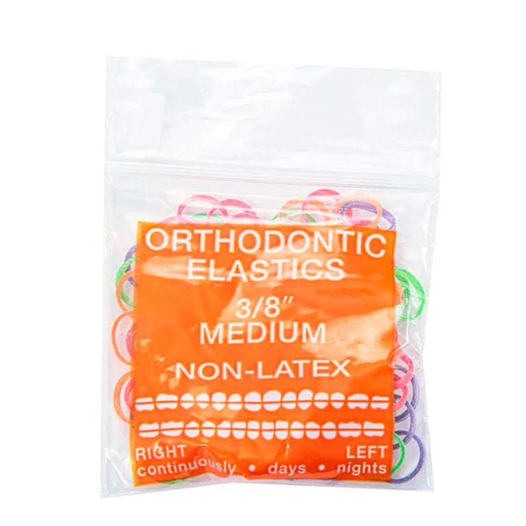 JMU Orthodontic Elastic, Medium 3/8", Latex Free, Neon Assorted, 100/Bag. Features stretchy design