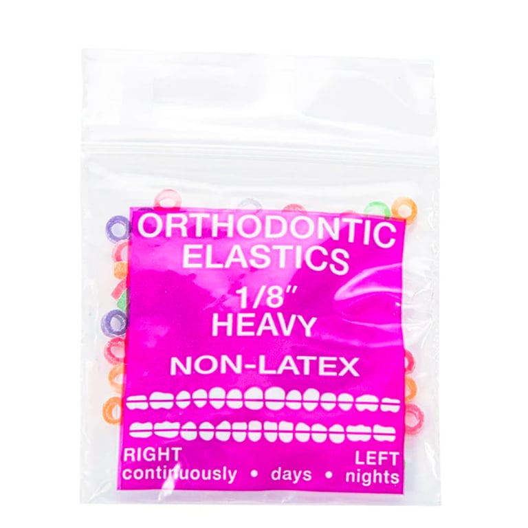 JMU Orthodontic Elastic, Heavy 1/8", Latex Free, Neon Assorted, 100/Bag. Features stretchy design