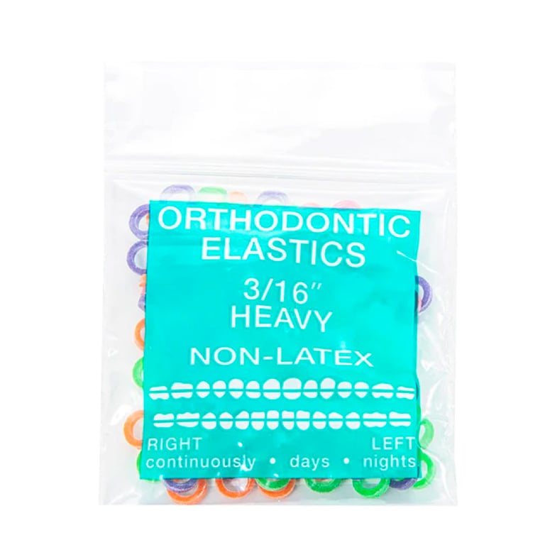 JMU Orthodontic Elastic, Heavy 3/16", Latex Free, Neon Assorted, 100/Bag. Features stretchy design