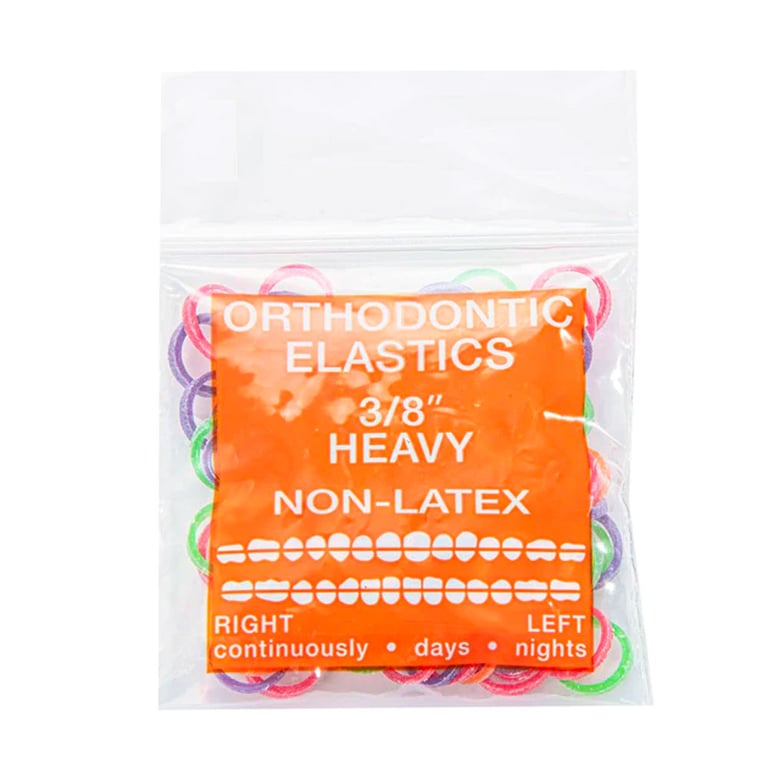 JMU Orthodontic Elastic, Heavy 3/8", Latex Free, Neon Assorted, 100/Bag. Features stretchy design