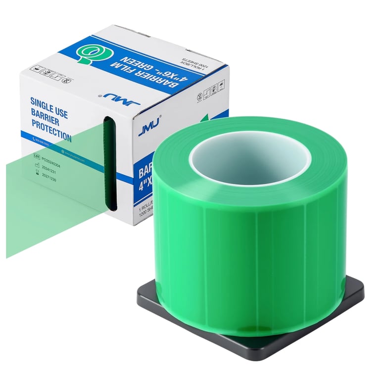 JMU 4" x 6" Barrier Film, Green, 1200/Sheets W/Single Dispenser Box. Features non-stick edges