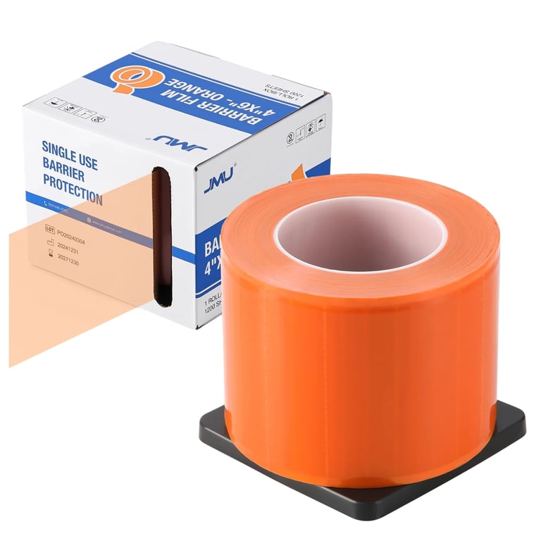 JMU 4" x 6" Barrier Film, Orange, 1200/Sheets W/Single Dispenser Box. Features non-stick edges