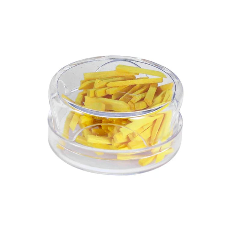 JMU Disposable Wooden Wedges, Yellow, 1.3 x 2 x 16mm, 100/Jar. It is used to embed the adjacent