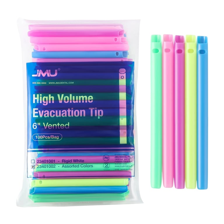 JMU 6" Disposable HVE Evacuator Tips, Assorted Co
