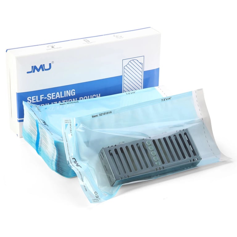 JMU 7.5 x 14" Self-Sealing, Paper/Film Sterilization Pouch, Dual Indicators, 1000/Pk. Features