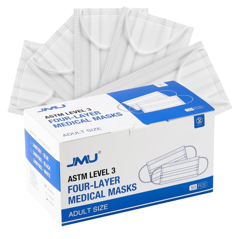 JMU ASTM Level 3 Medical Masks, White, Adult Size