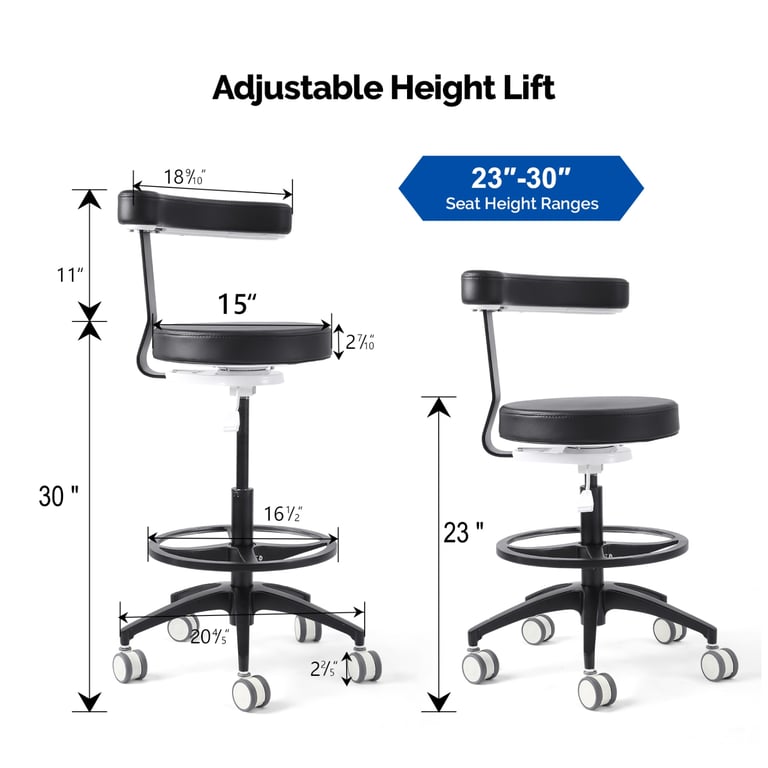 JMU Dental Assistant Stool, Black, 1/Pk