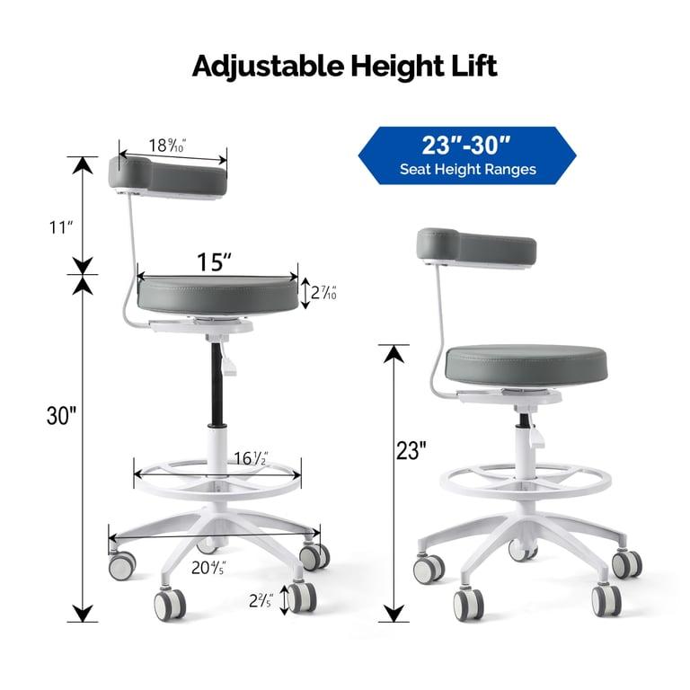 JMU Dental Assistant Stool, Gray, 1/Pk