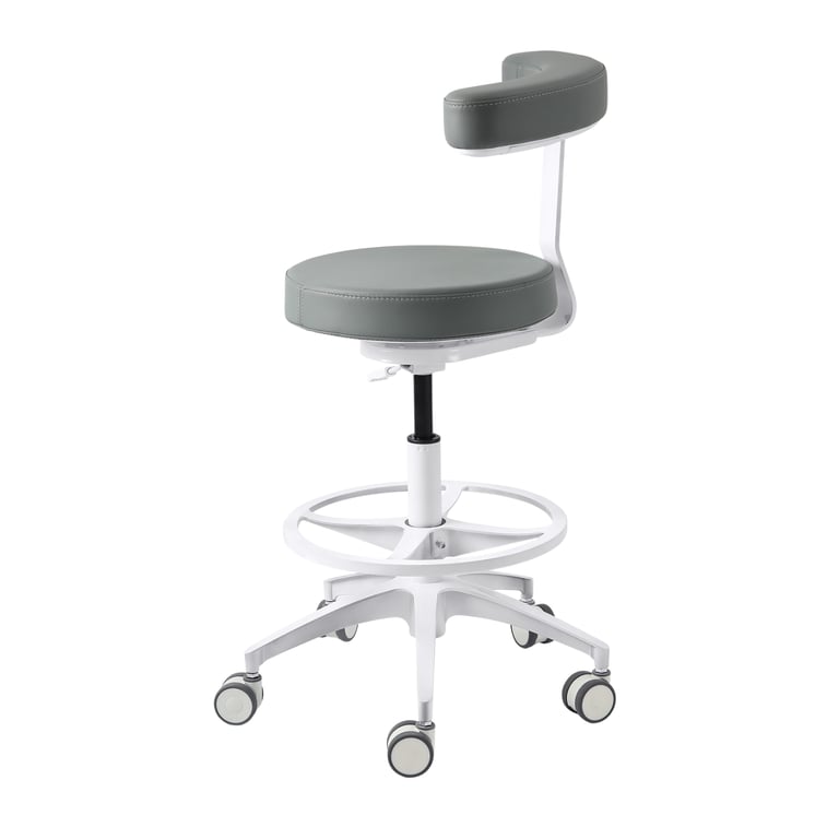 JMU Dental Assistant Stool, Gray, 1/Pk. Ergonomic operatory stool featuring a high-density memory