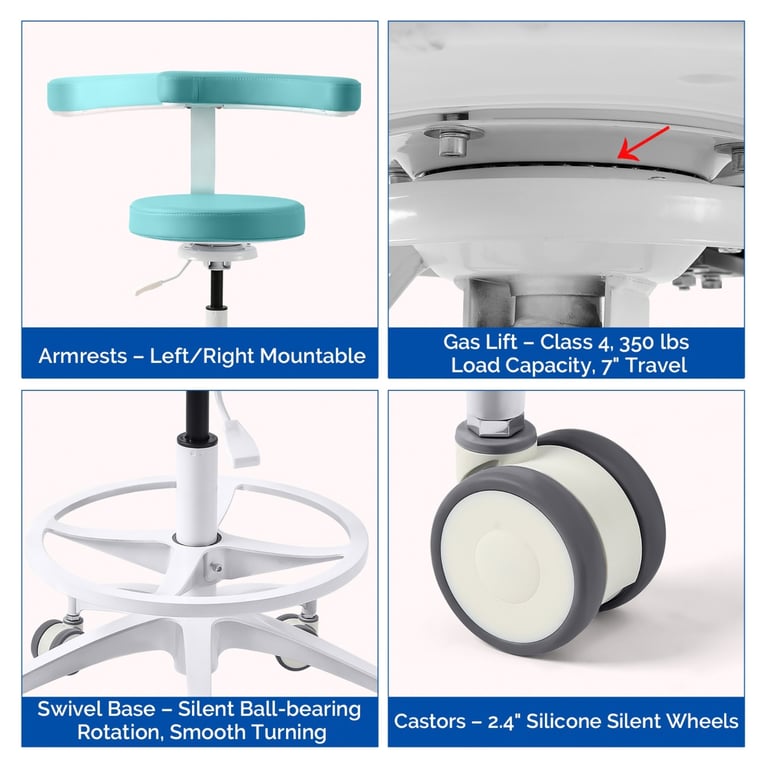 JMU Dental Assistant Stool, Memory Foam Seat, Lig