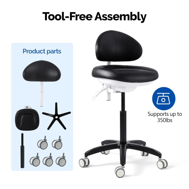 JMU Dental Doctor Stool, Black, 1/Pk