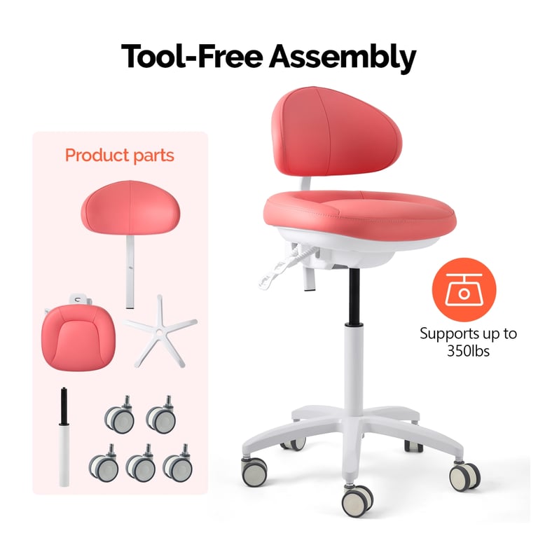 JMU Dental Doctor Stool, Pink, 1/Pk