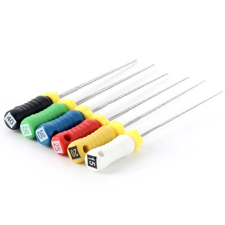 JMU Stainless Steel K-Files, 21mm, #15-40 Assorted, 6/Pk. Designed for flexibility and fracture