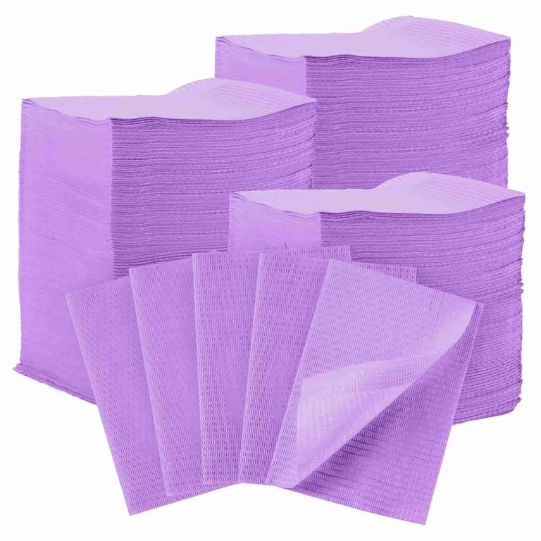 JMU 13" x 18" Patient Bibs, 3-Ply Paper/1-Ply Poly, Purple, 500/Case. Designed with a horizontal