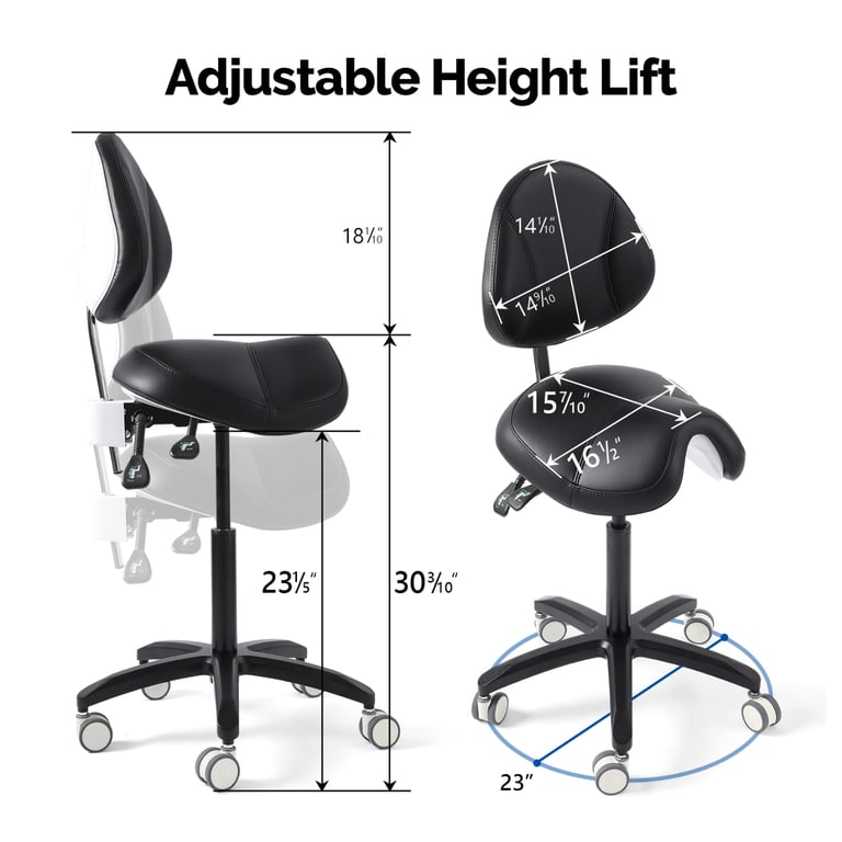 JMU Dental Saddle Doctor Stool, With Backrest, Bl