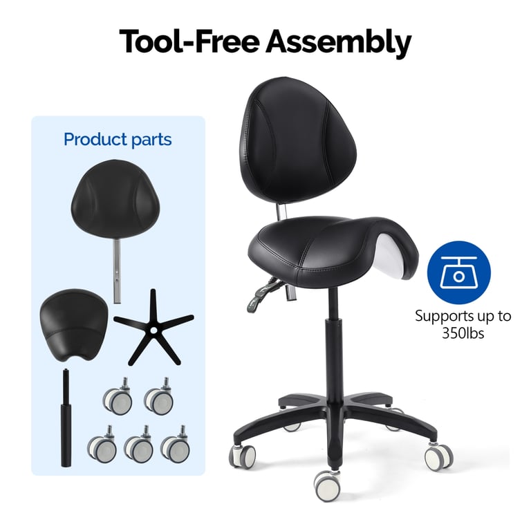 JMU Dental Saddle Doctor Stool, With Backrest, Bl