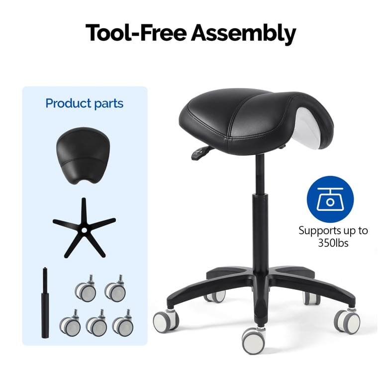 JMU Dental Saddle Stool, No Backrest, Black, 1/Pk