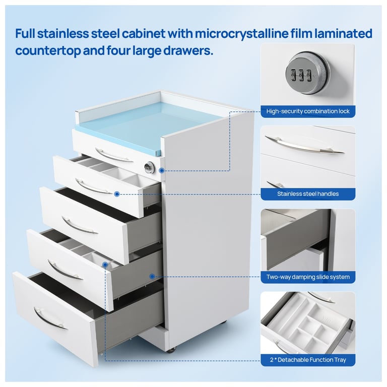 JMU Dental Stainless Steel Cabinet, 4-Drawer, Whi
