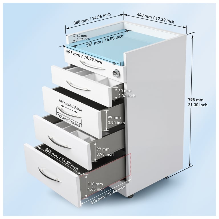 JMU Dental Stainless Steel Cabinet, 4-Drawer, Whi