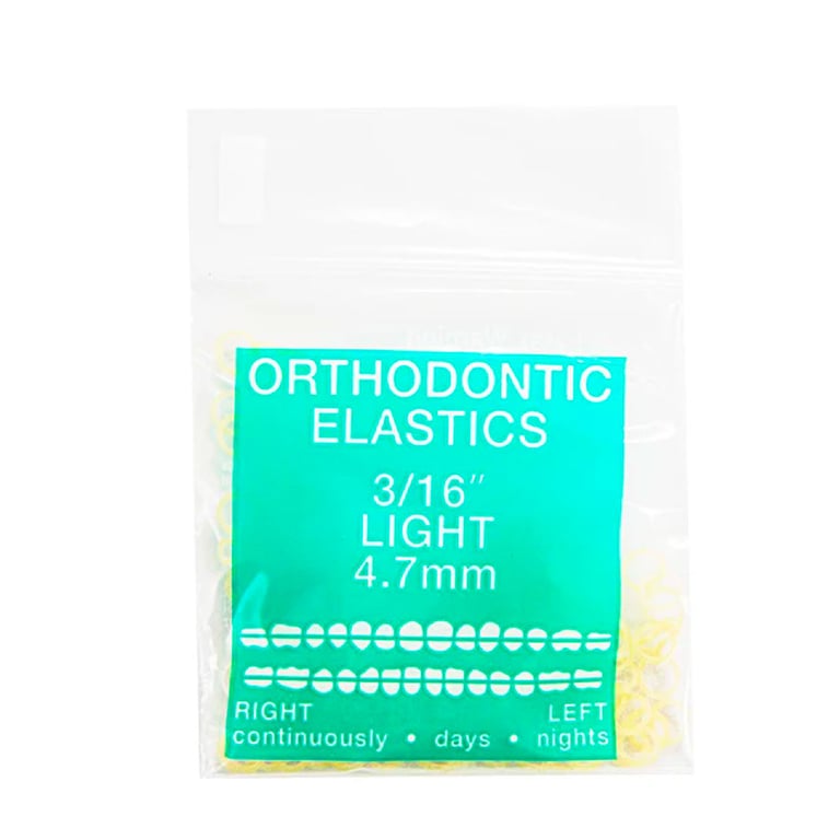 JMU Orthodontic Latex Elastics, Light 3/16", Yellow, 100/Bag. Latex
